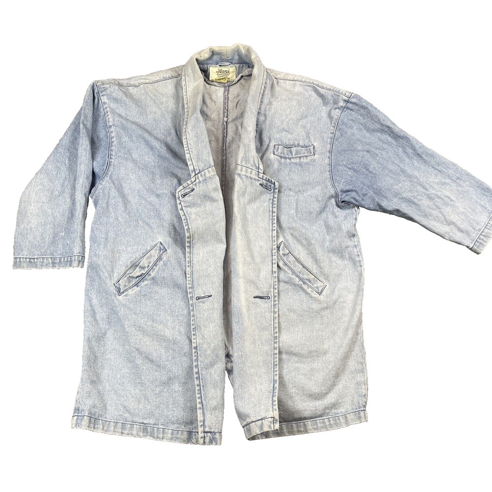 Vtg Learsi Denim Jacket Coat Trench Retro Punk Grunge Streetwear Artwear 54"‎